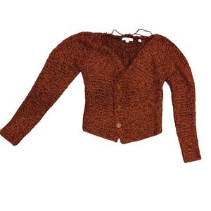 Vince Textured Knit Button Front Cardigan Sweater Rust Orange S/P